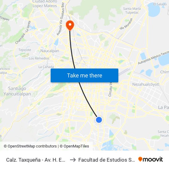 Calz. Taxqueña - Av. H. Escuela Naval Militar to Facultad de Estudios Superiores Iztacala map