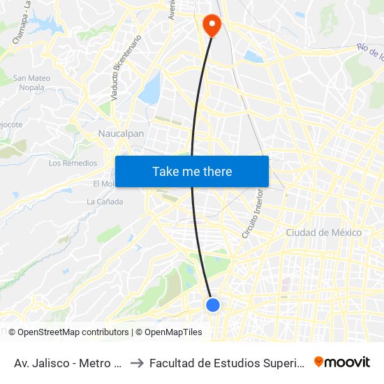 Av. Jalisco - Metro Tacubaya to Facultad de Estudios Superiores Iztacala map