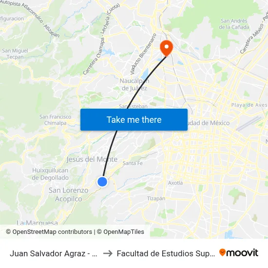 Juan Salvador Agraz - Office Depot_1 to Facultad de Estudios Superiores Iztacala map