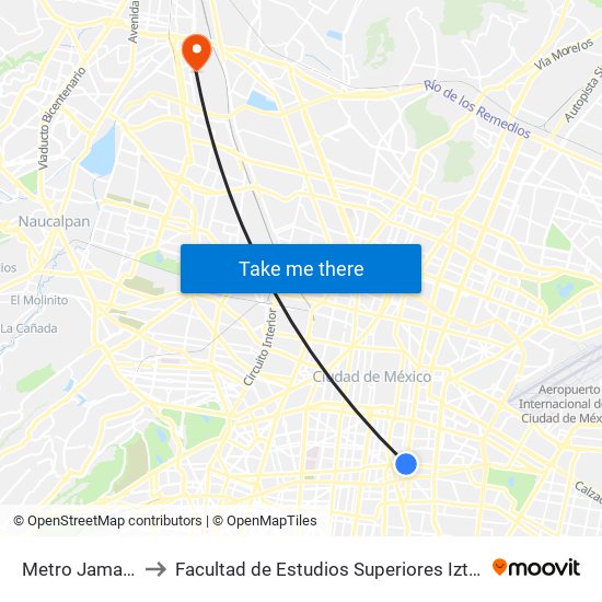 Metro Jamaica to Facultad de Estudios Superiores Iztacala map