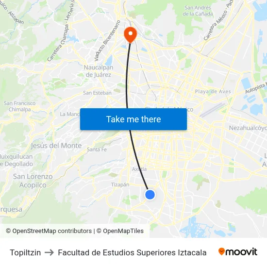 Topiltzin to Facultad de Estudios Superiores Iztacala map