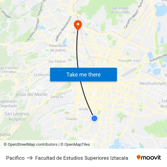 Pacífico to Facultad de Estudios Superiores Iztacala map