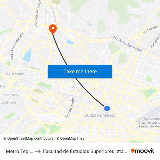 Metro Tepito to Facultad de Estudios Superiores Iztacala map