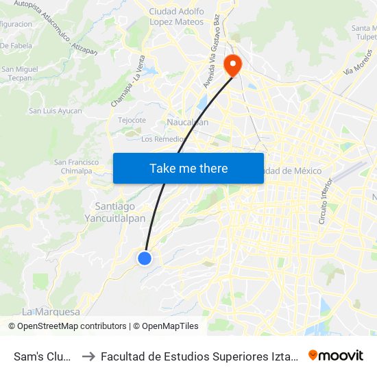 Sam's Club 2 to Facultad de Estudios Superiores Iztacala map