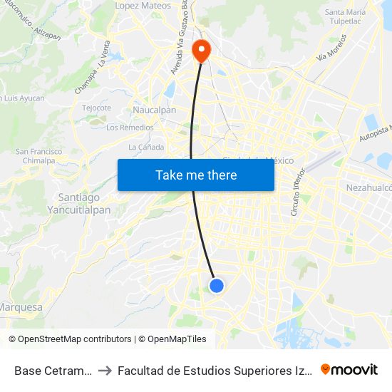 Base Cetram Cu to Facultad de Estudios Superiores Iztacala map