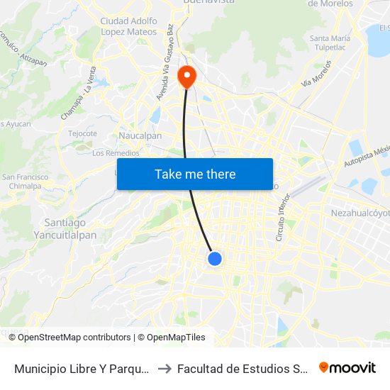 Municipio Libre Y Parque de Los Venados to Facultad de Estudios Superiores Iztacala map