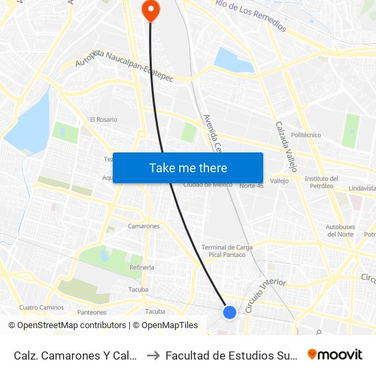 Calz. Camarones Y Calz. de Los Gallos to Facultad de Estudios Superiores Iztacala map
