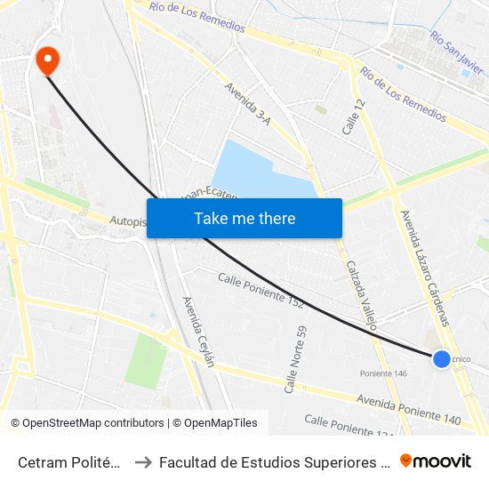 Cetram Politécnico to Facultad de Estudios Superiores Iztacala map