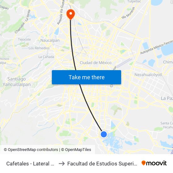 Cafetales - Lateral Periférico to Facultad de Estudios Superiores Iztacala map