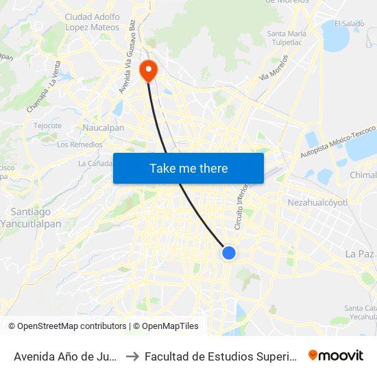Avenida Año de Juárez, 222 to Facultad de Estudios Superiores Iztacala map