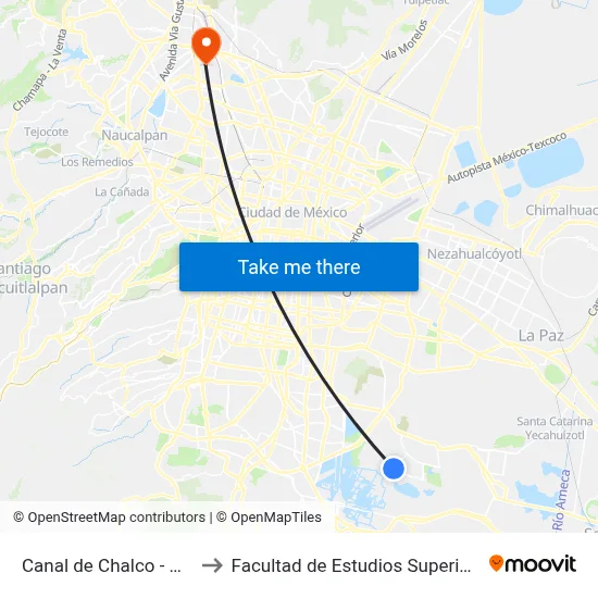 Canal de Chalco - Av. Piraña to Facultad de Estudios Superiores Iztacala map