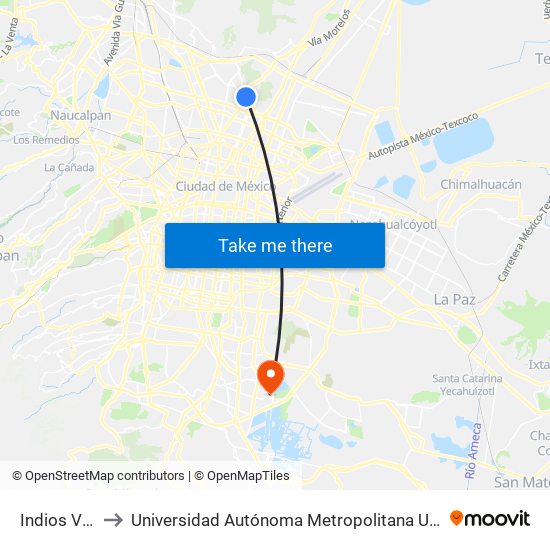 Indios Verdes to Universidad Autónoma Metropolitana Unidad Xochimilco map