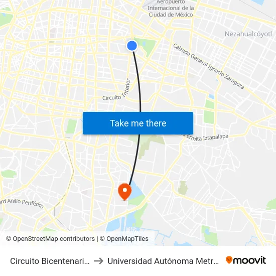 Circuito Bicentenario Río Churubusco_1 to Universidad Autónoma Metropolitana Unidad Xochimilco map
