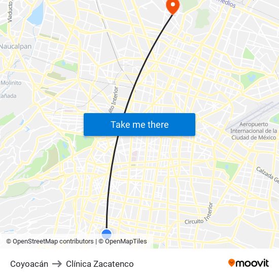 Coyoacán to Clínica Zacatenco map