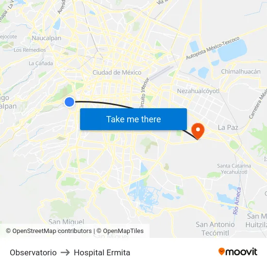 Observatorio to Hospital Ermita map