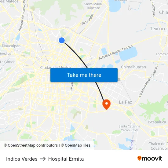 Indios Verdes to Hospital Ermita map