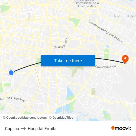 Copilco to Hospital Ermita map