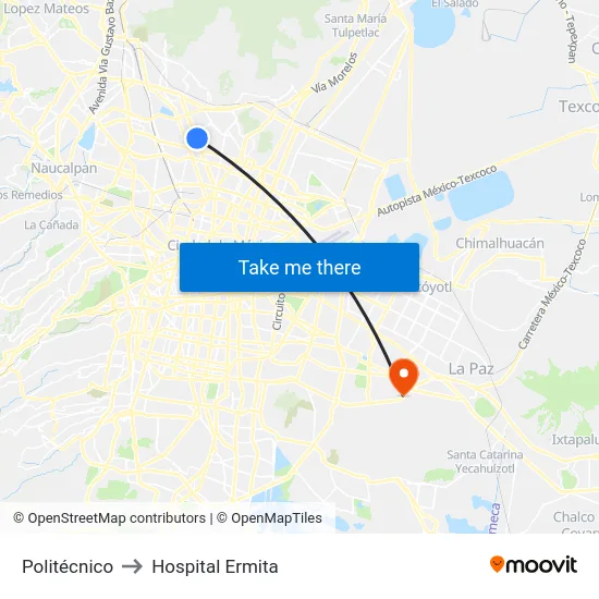 Politécnico to Hospital Ermita map