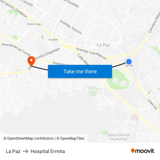 La Paz to Hospital Ermita map