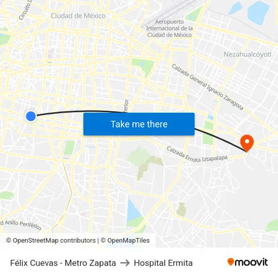 Félix Cuevas - Metro Zapata to Hospital Ermita map