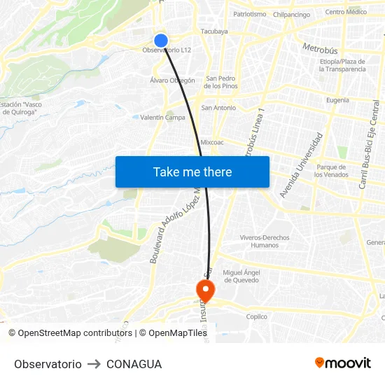 Observatorio to CONAGUA map