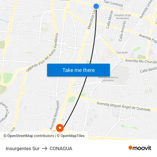Insurgentes Sur to CONAGUA map