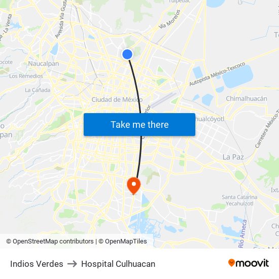 Indios Verdes to Hospital Culhuacan map