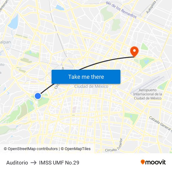 Auditorio to IMSS UMF No.29 map