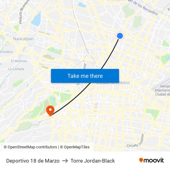 Deportivo 18 de Marzo to Torre Jordan-Black map