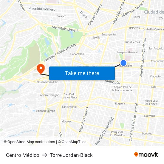 Centro Médico to Torre Jordan-Black map