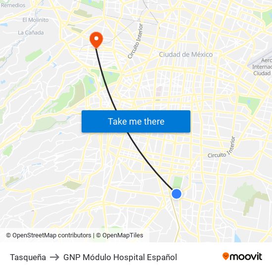 Tasqueña to GNP Módulo Hospital Español map