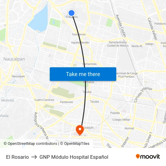 El Rosario to GNP Módulo Hospital Español map