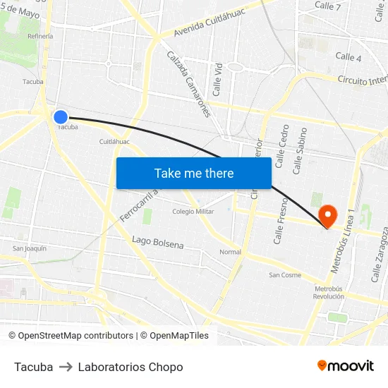 Tacuba to Laboratorios Chopo map