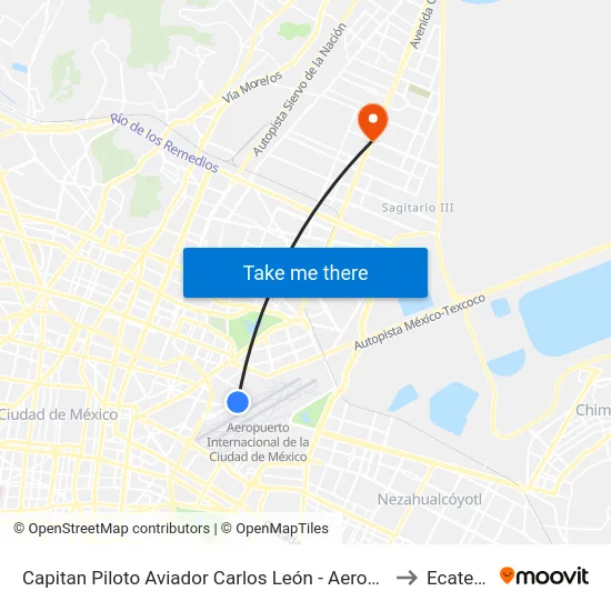Capitan Piloto Aviador Carlos León - Aeropuerto Civil to Ecatepec map