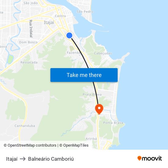 Itajaí to Balneário Camboriú map
