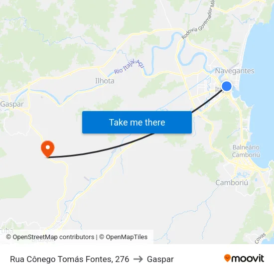 Rua Cônego Tomás Fontes, 276 to Gaspar map