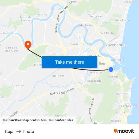Itajaí to Ilhota map