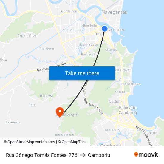 Rua Cônego Tomás Fontes, 276 to Camboriú map