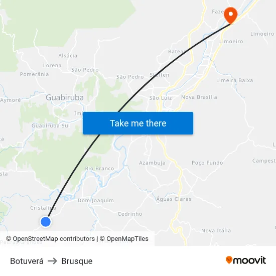 Botuverá to Brusque map