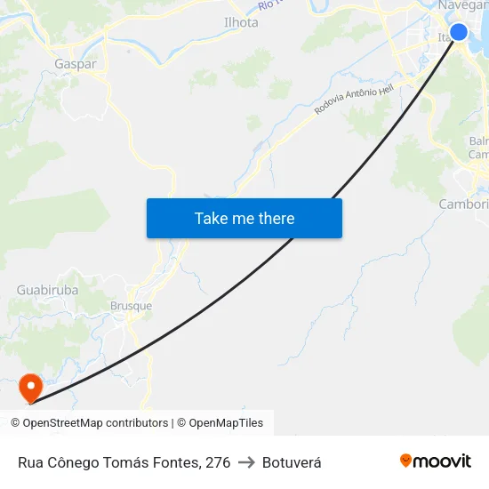 Rua Cônego Tomás Fontes, 276 to Botuverá map