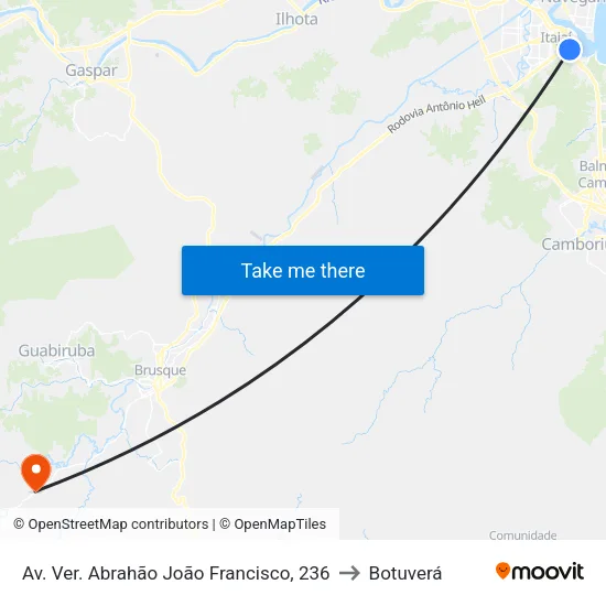 Av. Ver. Abrahão João Francisco, 236 to Botuverá map