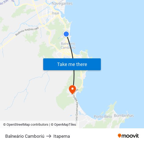 Balneário Camboriú to Itapema map