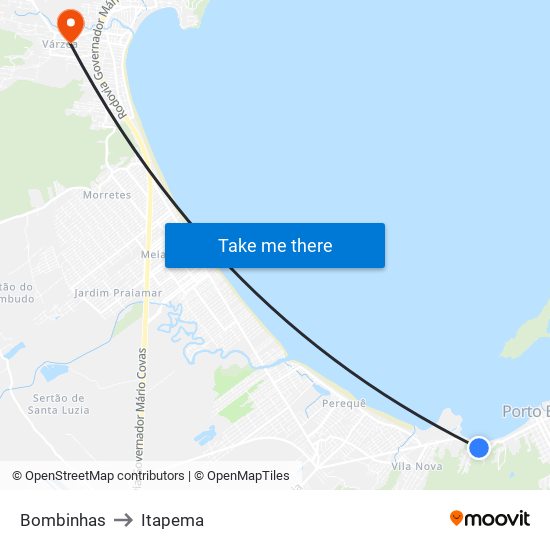 Bombinhas to Itapema map