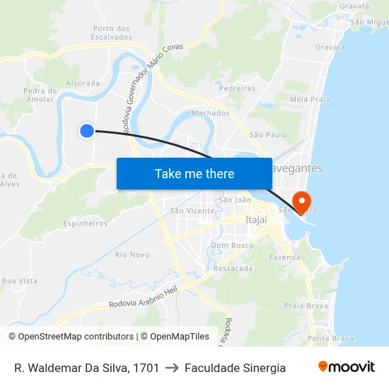 R. Waldemar Da Silva, 1701 to Faculdade Sinergia map