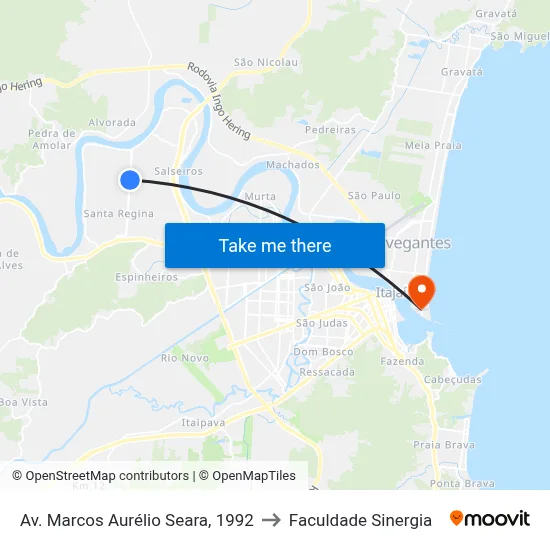 Av. Marcos Aurélio Seara, 1992 to Faculdade Sinergia map