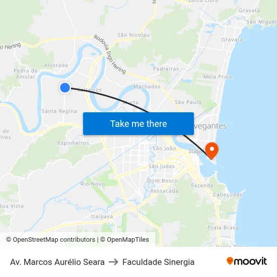 Av. Marcos Aurélio Seara to Faculdade Sinergia map