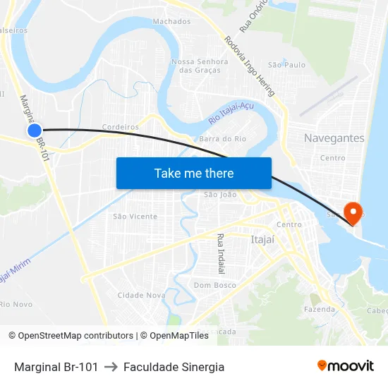 Marginal Br-101 to Faculdade Sinergia map