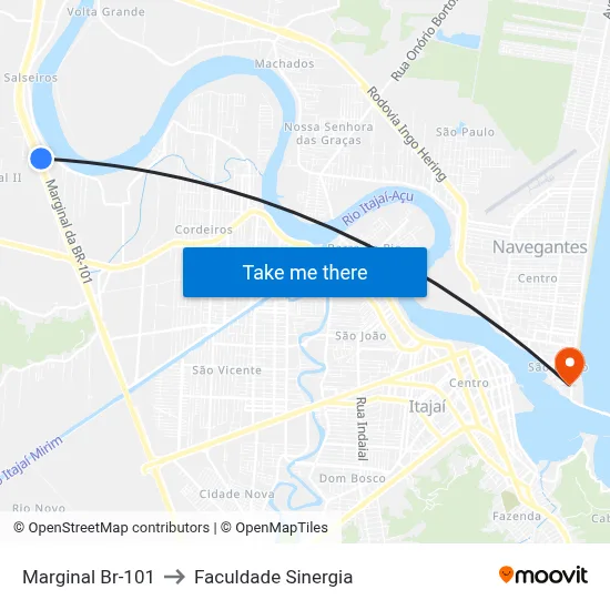 Marginal Br-101 to Faculdade Sinergia map