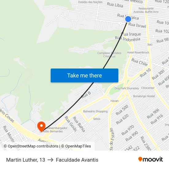 Martin Luther, 13 to Faculdade Avantis map