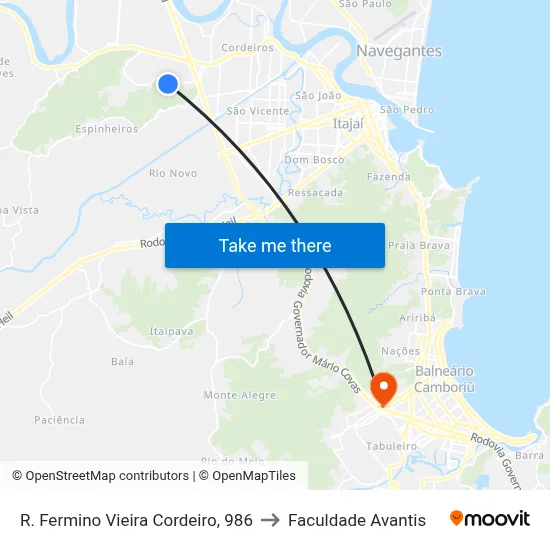 R. Fermino Vieira Cordeiro, 986 to Faculdade Avantis map